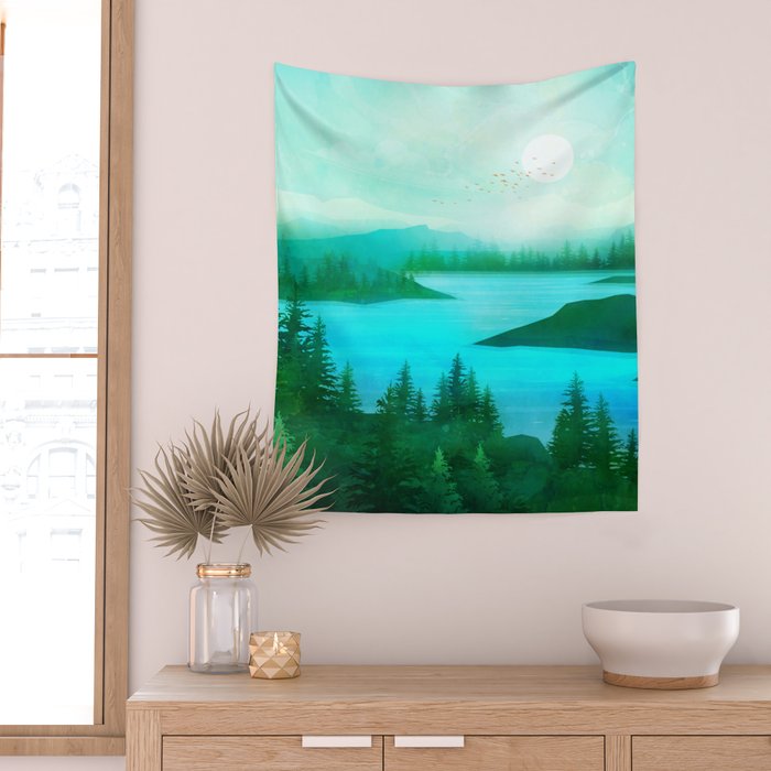 Lake Morning Wall Tapestry Gallery Image 2