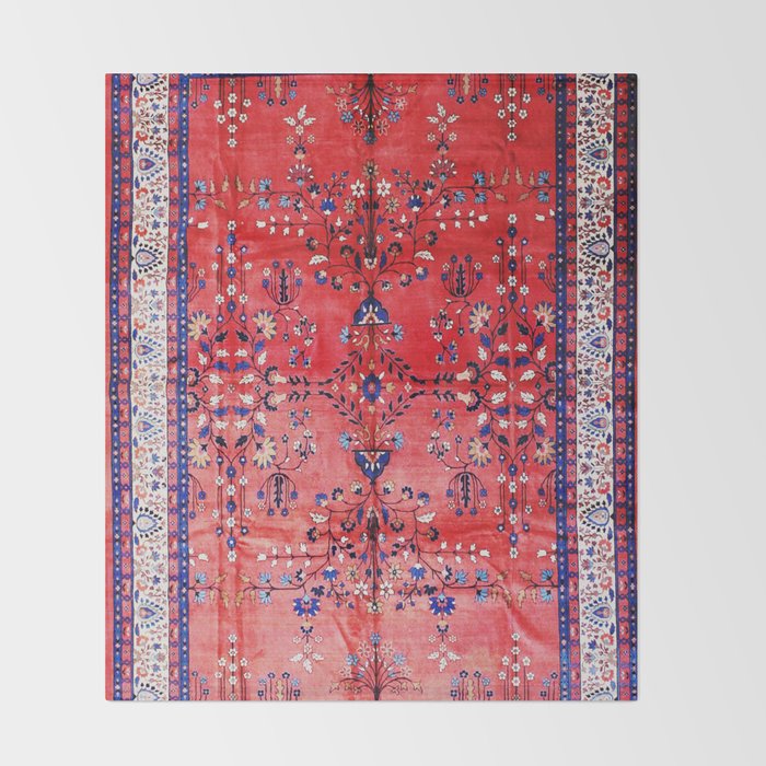 Antique Tabriz Persian Rug Print With Red Field Throw Blanket Gallery Image 2