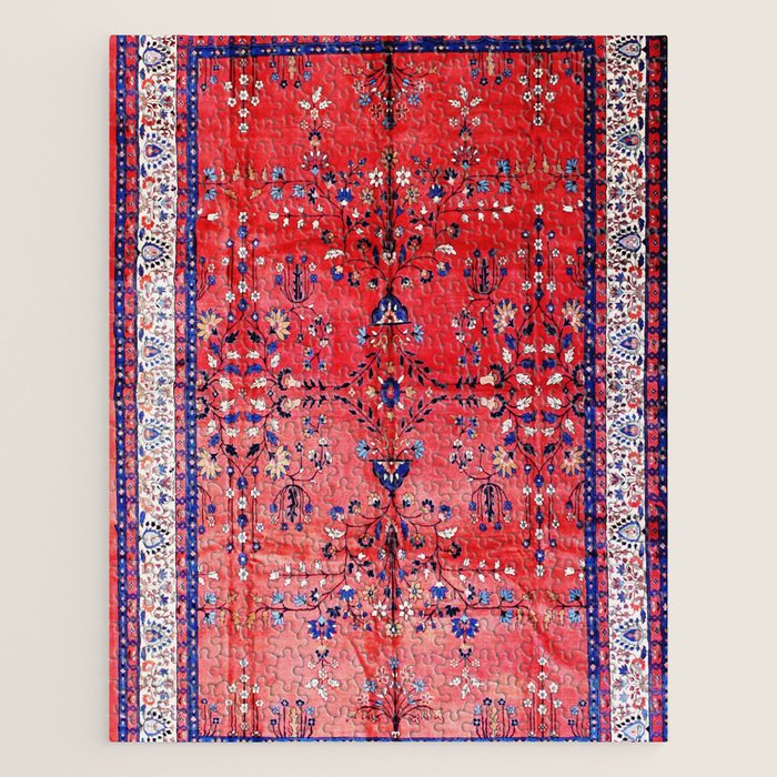 Antique Tabriz Persian Rug Print With Red Field Jigsaw Puzzle Gallery Image 1