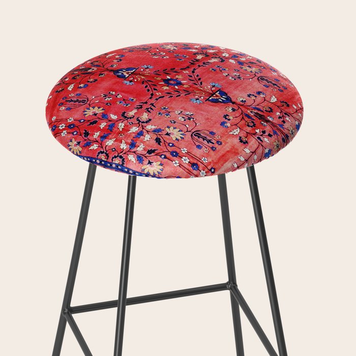 Antique Tabriz Persian Rug Print With Red Field Stool Gallery Image 2