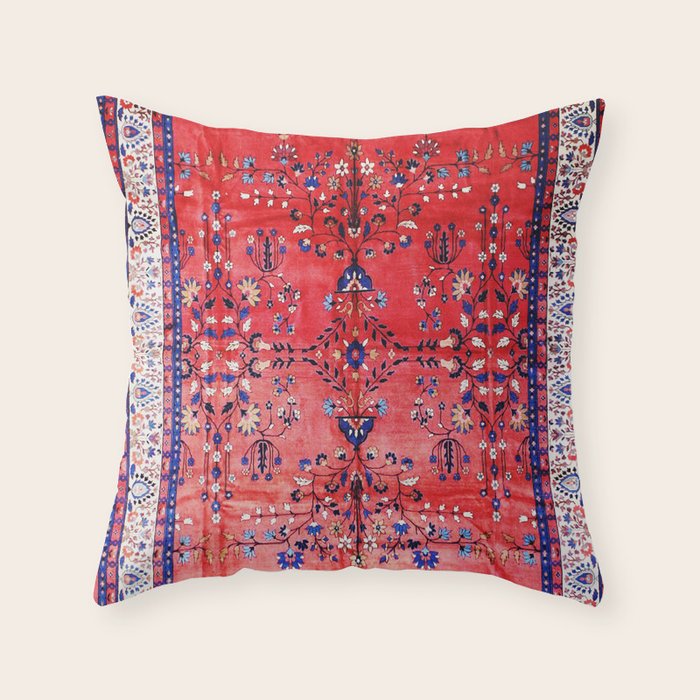 Antique Tabriz Persian Rug Print With Red Field Throw Pillow Gallery Image 1