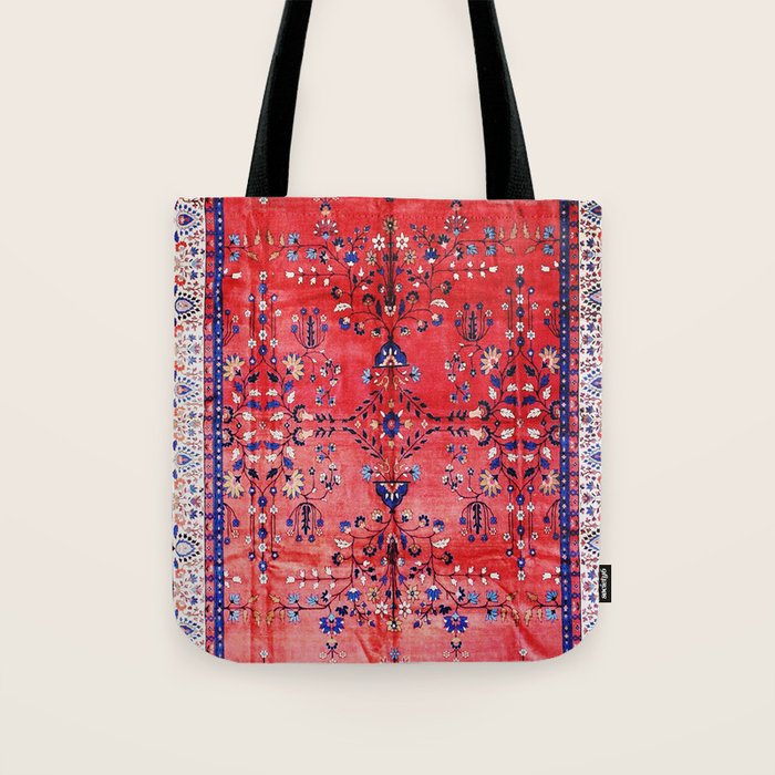 Antique Tabriz Persian Rug Print With Red Field Tote Bag Gallery Image 1