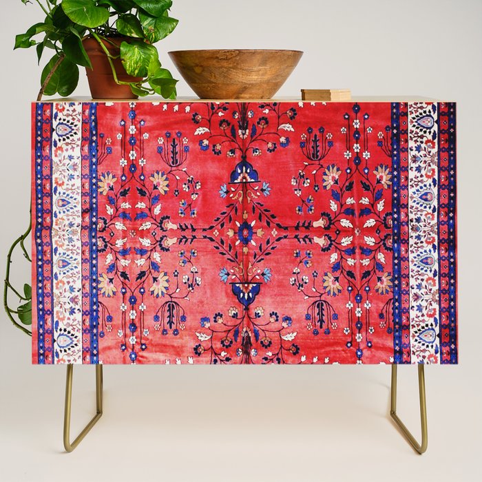 Antique Tabriz Persian Rug Print With Red Field Credenza Gallery Image 1
