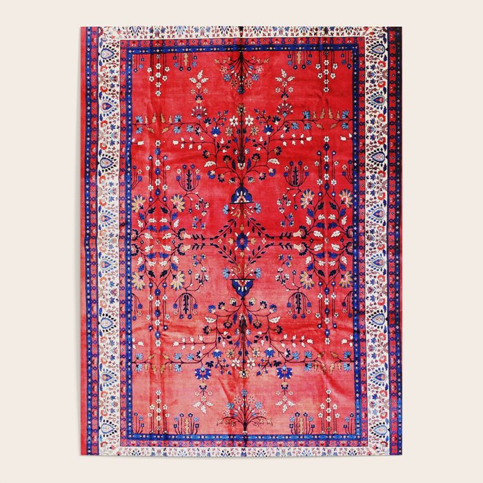 Antique Tabriz Persian Rug Print With Red Field Poster Gallery Image 4