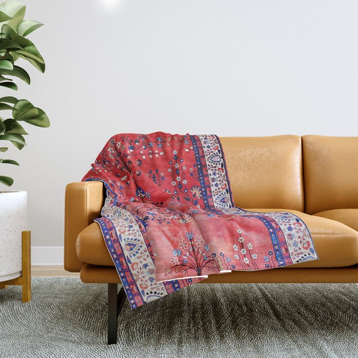 Antique Tabriz Persian Rug Print With Red Field Throw Blanket Gallery Image 1