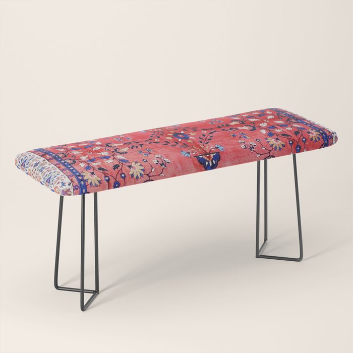 Antique Tabriz Persian Rug Print With Red Field Bench Gallery Image 1