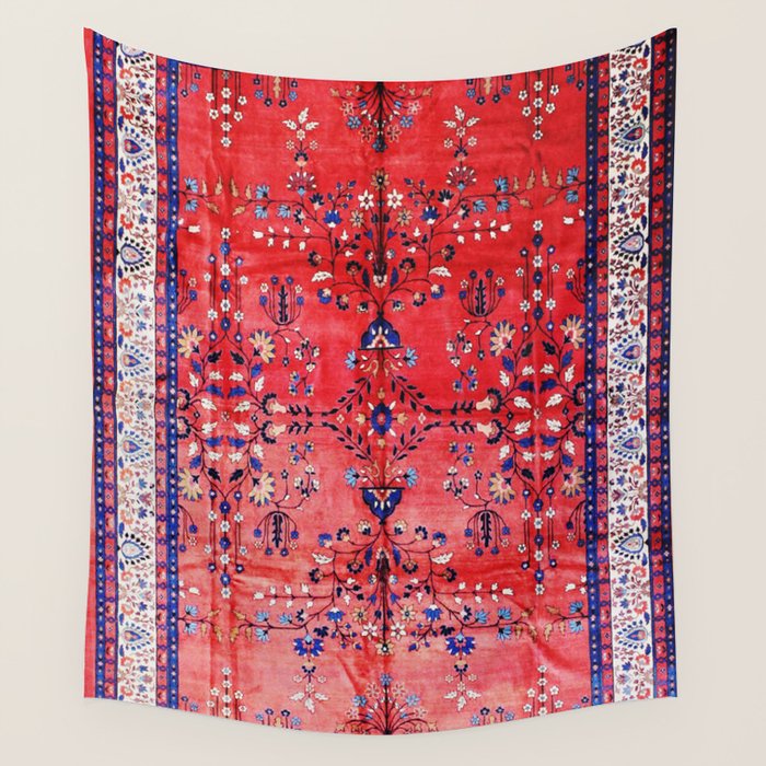Antique Tabriz Persian Rug Print With Red Field Wall Tapestry Gallery Image 1