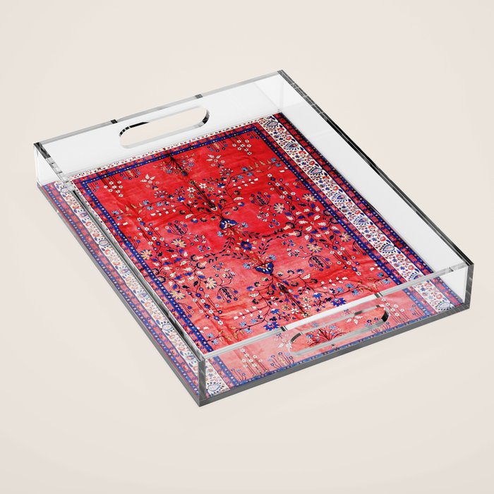 Antique Tabriz Persian Rug Print With Red Field Acrylic Tray Gallery Image 1