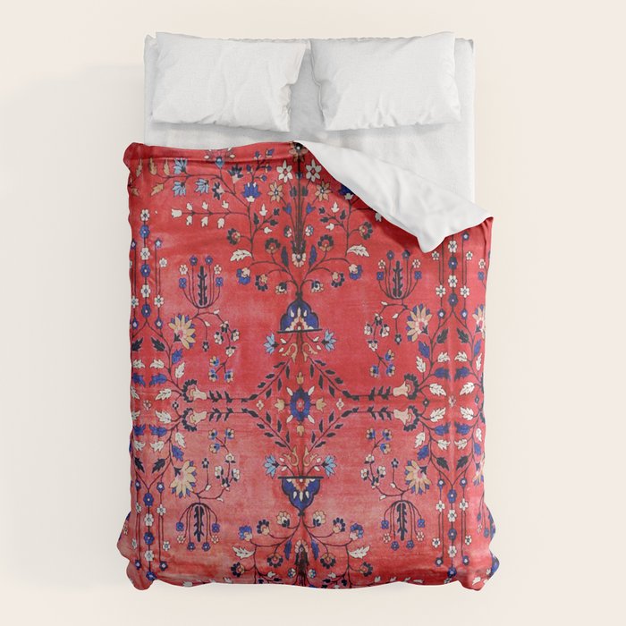 Antique Tabriz Persian Rug Print With Red Field Duvet Cover Gallery Image 6