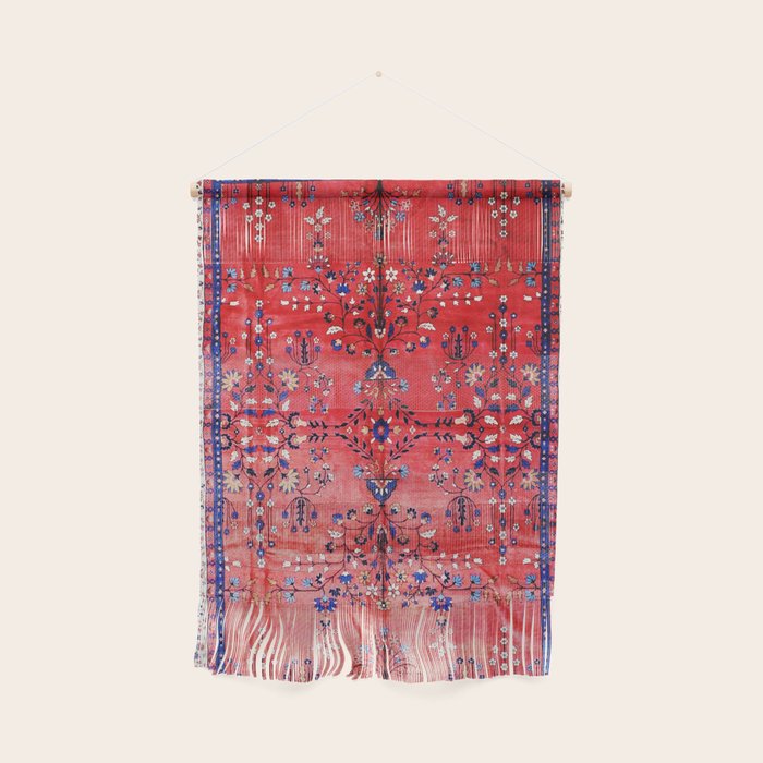 Antique Tabriz Persian Rug Print With Red Field Wall Hanging Gallery Image 1