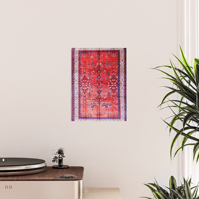 Antique Tabriz Persian Rug Print With Red Field Poster Gallery Image 2
