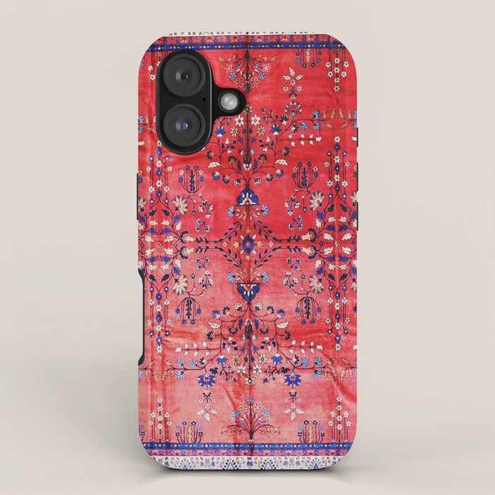 Antique Tabriz Persian Rug Print With Red Field iPhone Case Gallery Image 1