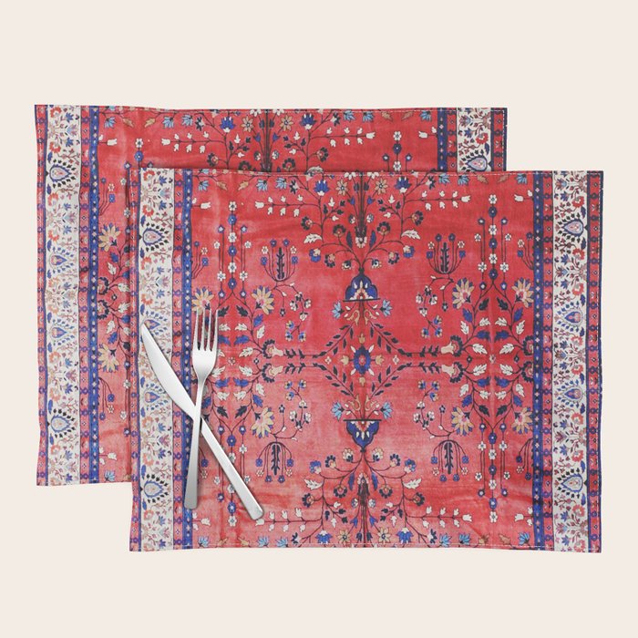 Antique Tabriz Persian Rug Print With Red Field Placemat Gallery Image 1