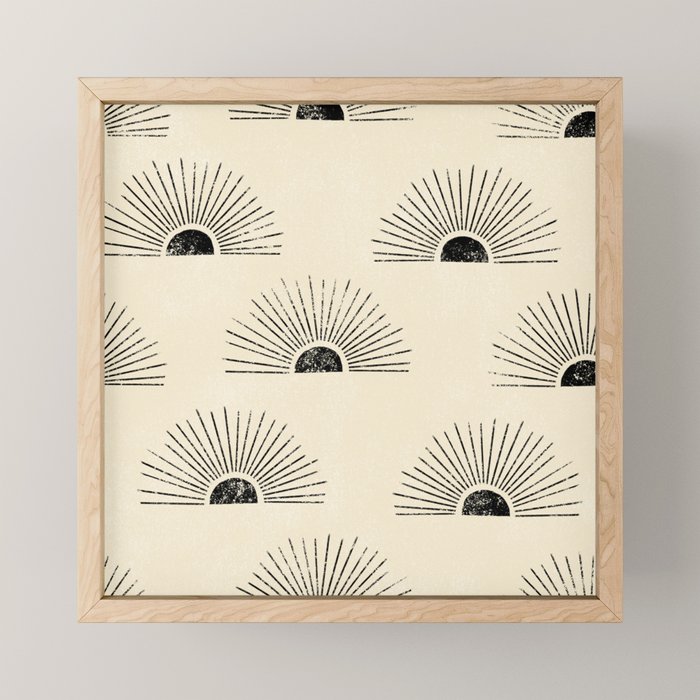Sunrise - black and cream Mini Art Print Gallery Image 1