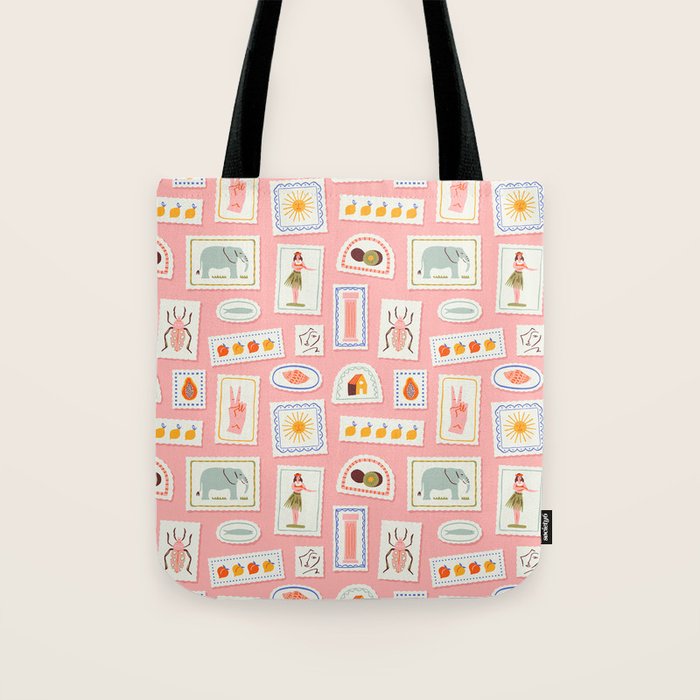 Vintage summer travel postage stamp pattern Tote Bag Gallery Image 1