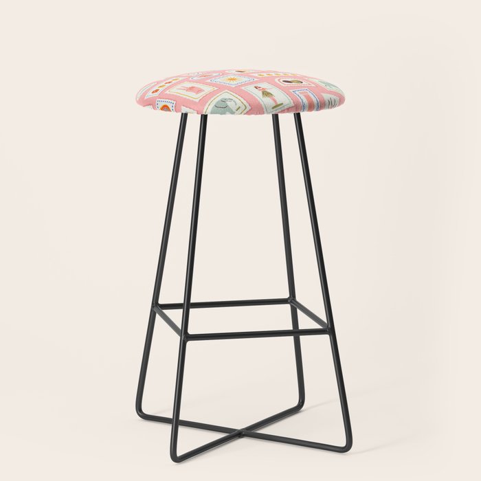 Vintage summer travel postage stamp pattern Stool Gallery Image 1