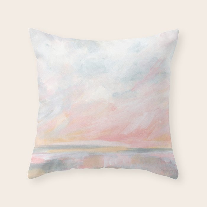 Overwhelm - Pink and Gray Pastel Seascape Throw Pillow