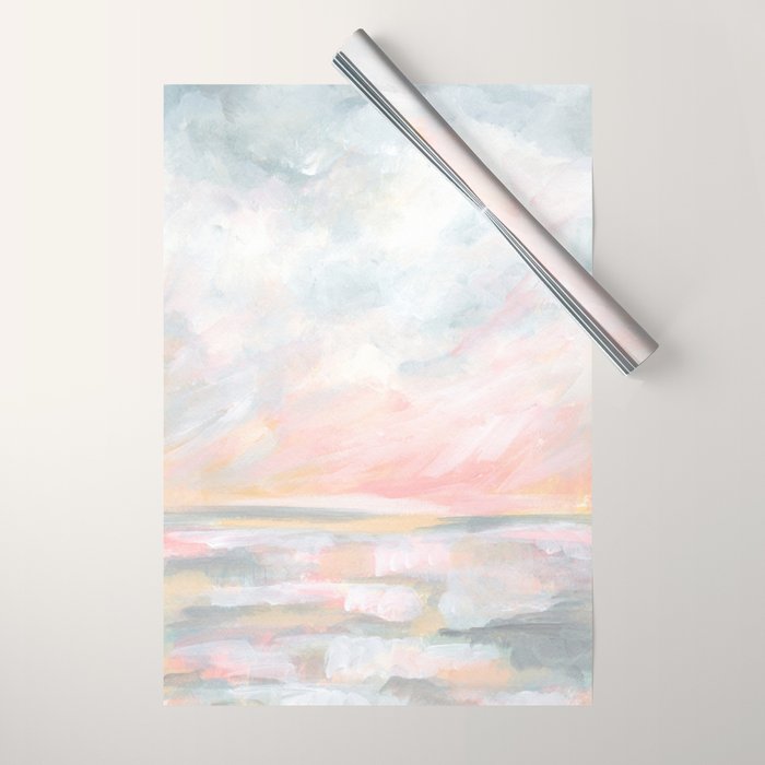 Overwhelm - Pink and Gray Pastel Seascape Wrapping Paper Gallery Image 1