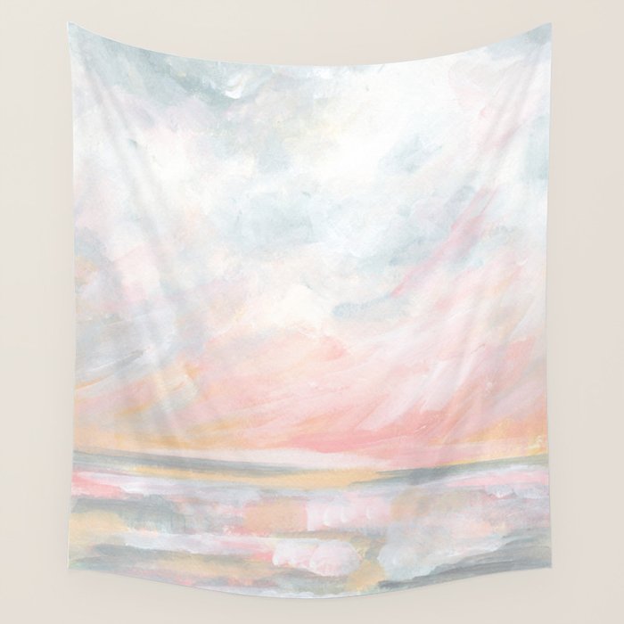 Overwhelm - Pink and Gray Pastel Seascape Wall Tapestry Gallery Image 1