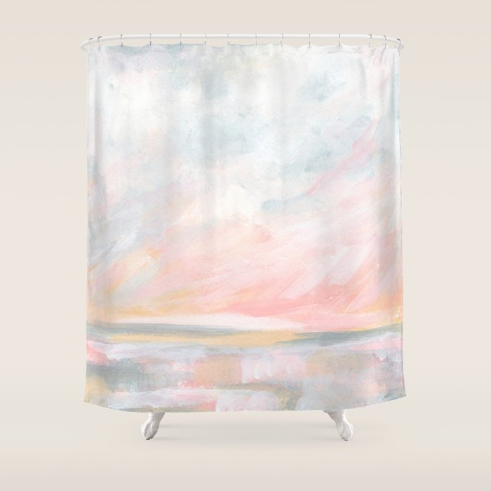 Overwhelm - Pink and Gray Pastel Seascape Shower Curtain Gallery Image 1