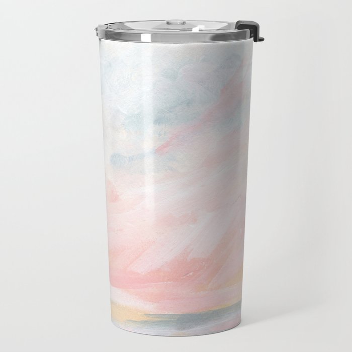 Overwhelm - Pink and Gray Pastel Seascape Travel Mug Gallery Image 2
