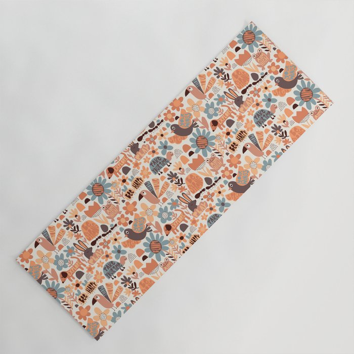 Playful Meadow Cute Animals with Motivational Affirmations - Groovy Flower Child Yoga Mat Gallery Image 1