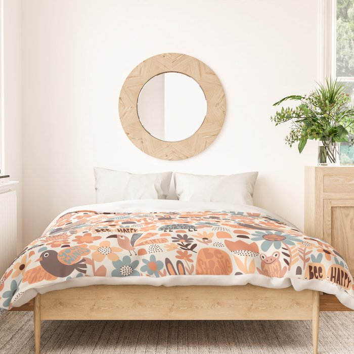 Playful Meadow Cute Animals with Motivational Affirmations - Groovy Flower Child Duvet Cover Gallery Image 3