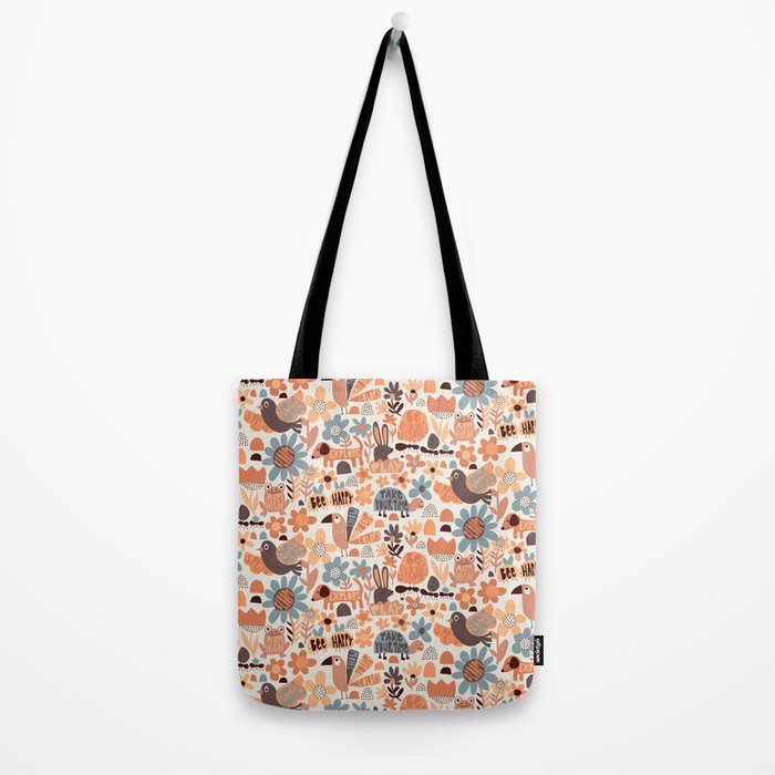 Playful Meadow Cute Animals with Motivational Affirmations - Groovy Flower Child Tote Bag Gallery Image 2