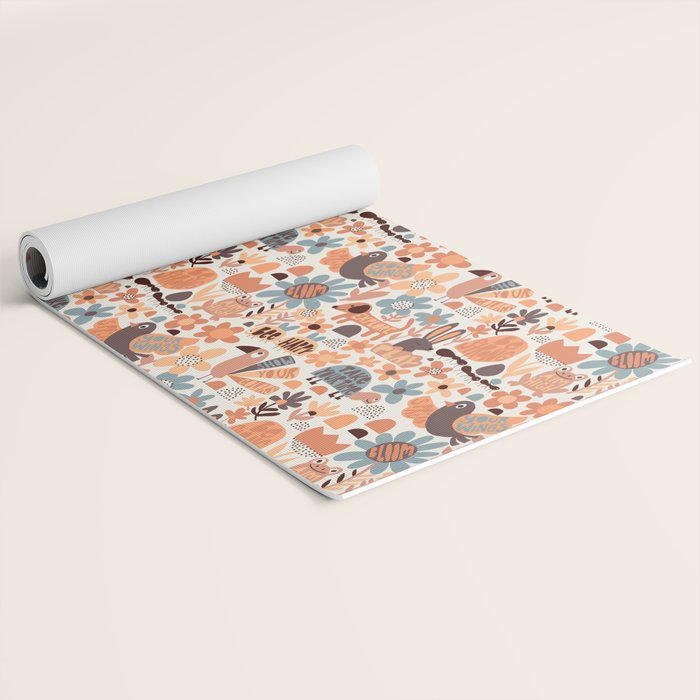 Playful Meadow Cute Animals with Motivational Affirmations - Groovy Flower Child Yoga Mat Gallery Image 2