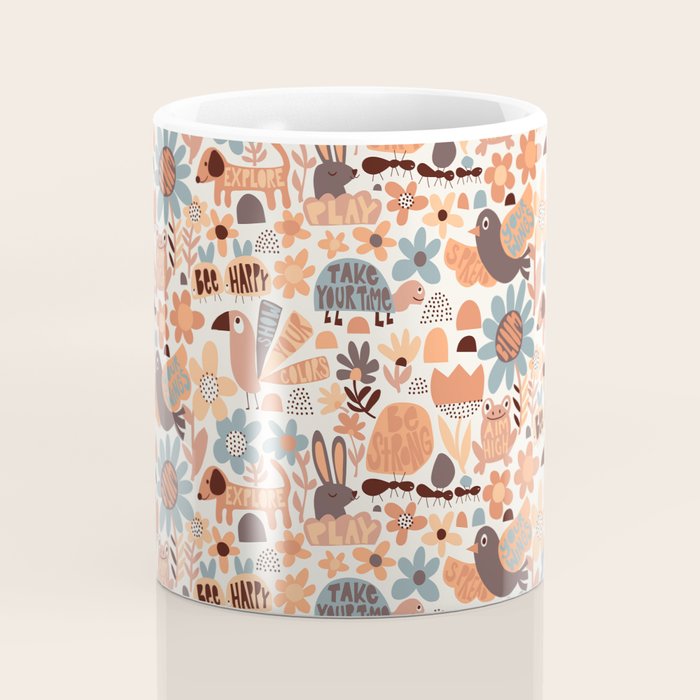 Playful Meadow Cute Animals with Motivational Affirmations - Groovy Flower Child Coffee Mug Gallery Image 4