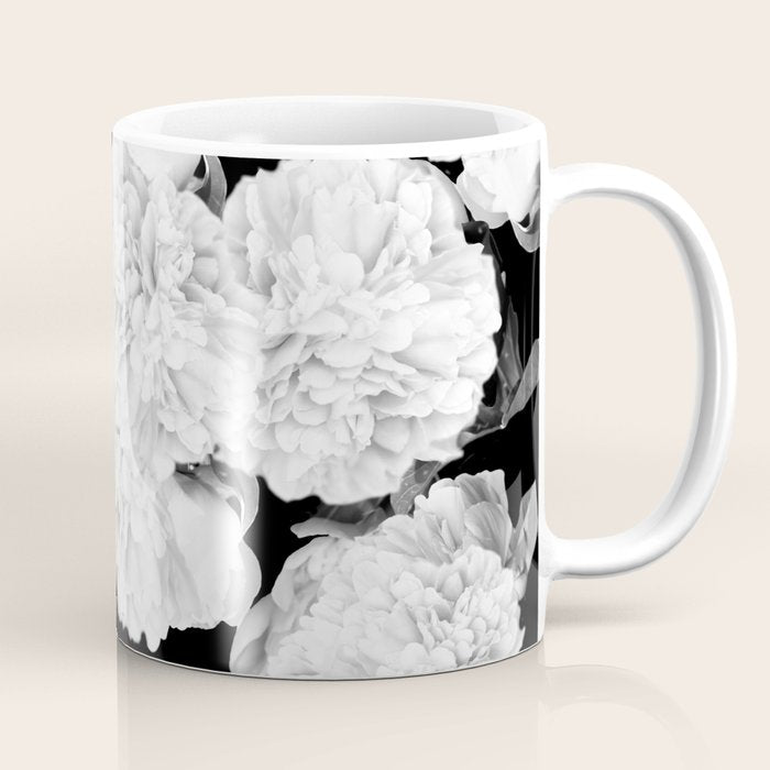 White Peony Flowers Black Background #decor #society6 #buyart Coffee Mug Gallery Image 1