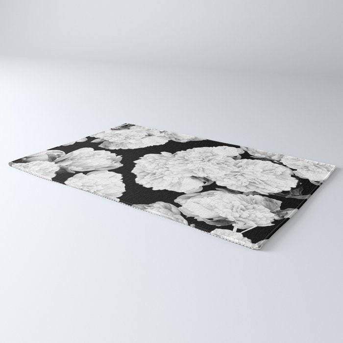 White Peony Flowers Black Background #decor #society6 #buyart Rug Gallery Image 3