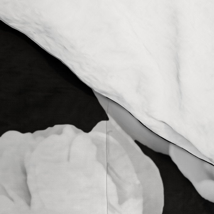 White Peony Flowers Black Background #decor #society6 #buyart Comforter Gallery Image 4