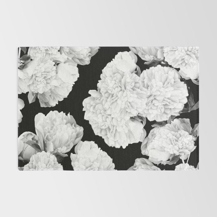 White Peony Flowers Black Background #decor #society6 #buyart Rug Gallery Image 2