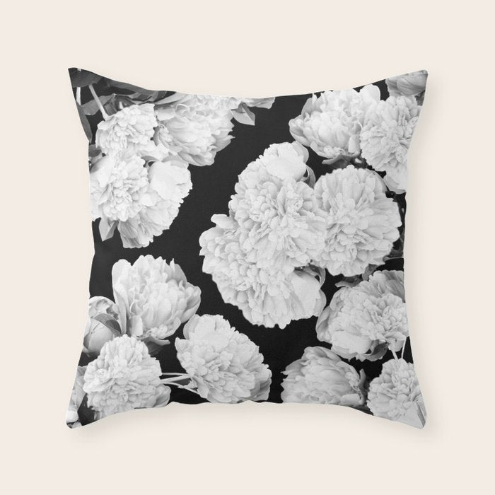 White Peony Flowers Black Background #decor #society6 #buyart Throw Pillow Gallery Image 6