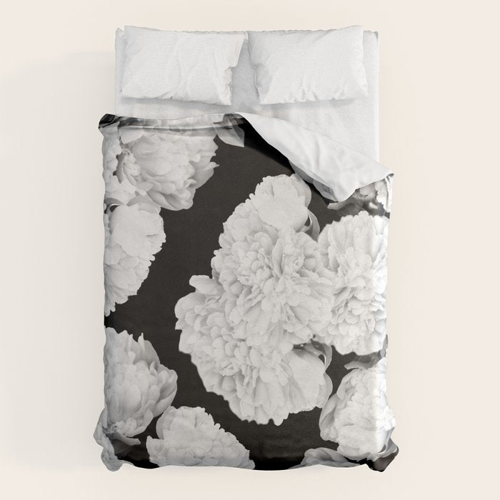 White Peony Flowers Black Background #decor #society6 #buyart Duvet Cover Gallery Image 6