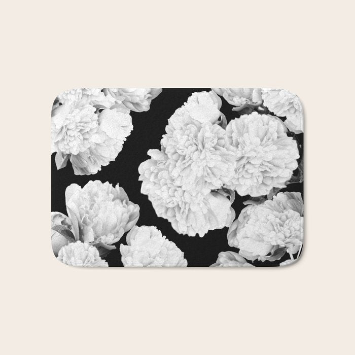 White Peony Flowers Black Background #decor #society6 #buyart Bath Mat Gallery Image 1