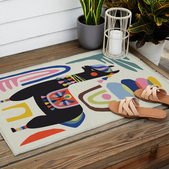 Mid Century Modern Llama Outdoor Rug Gallery Image 2