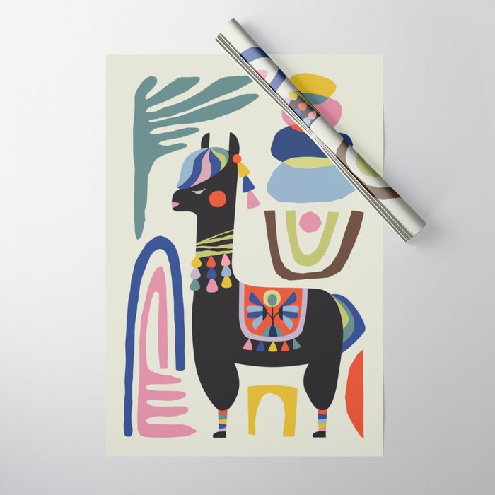 Mid Century Modern Llama Wrapping Paper Gallery Image 1