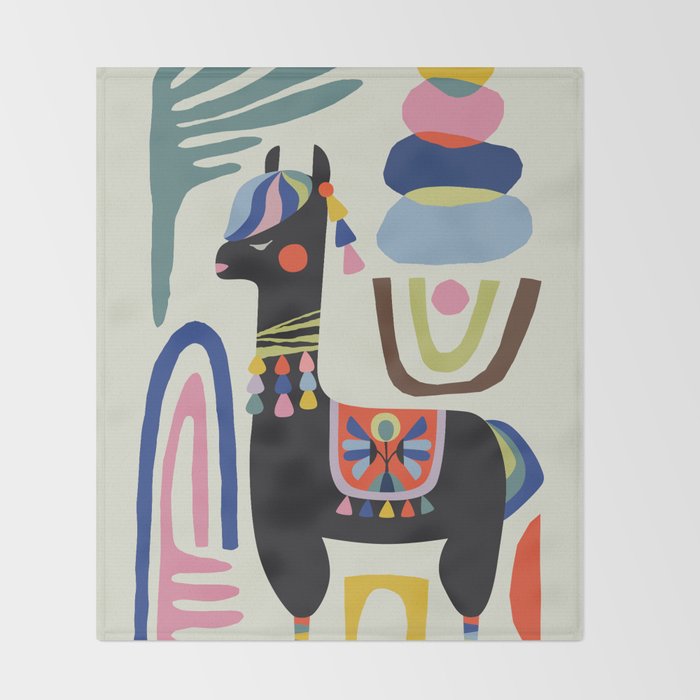 Mid Century Modern Llama Throw Blanket Gallery Image 2