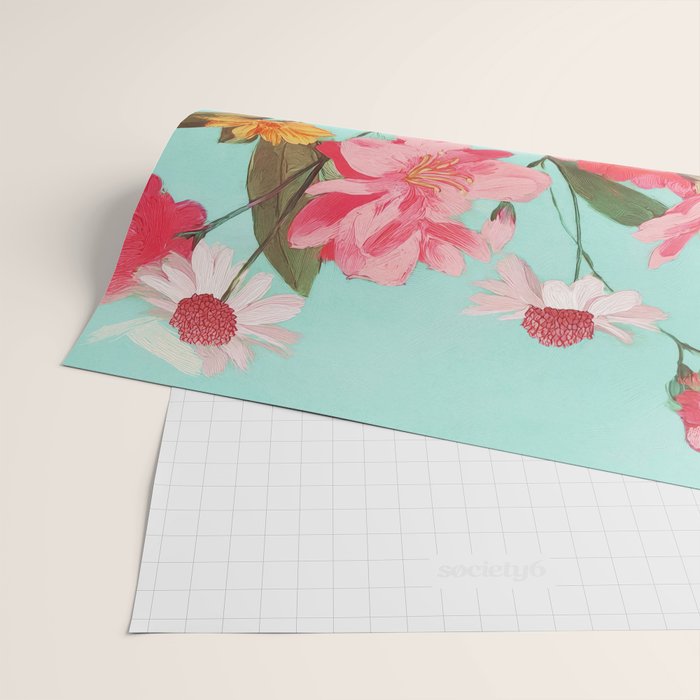 Azalea and Wildflower Bouquet on Teal Wrapping Paper Gallery Image 2