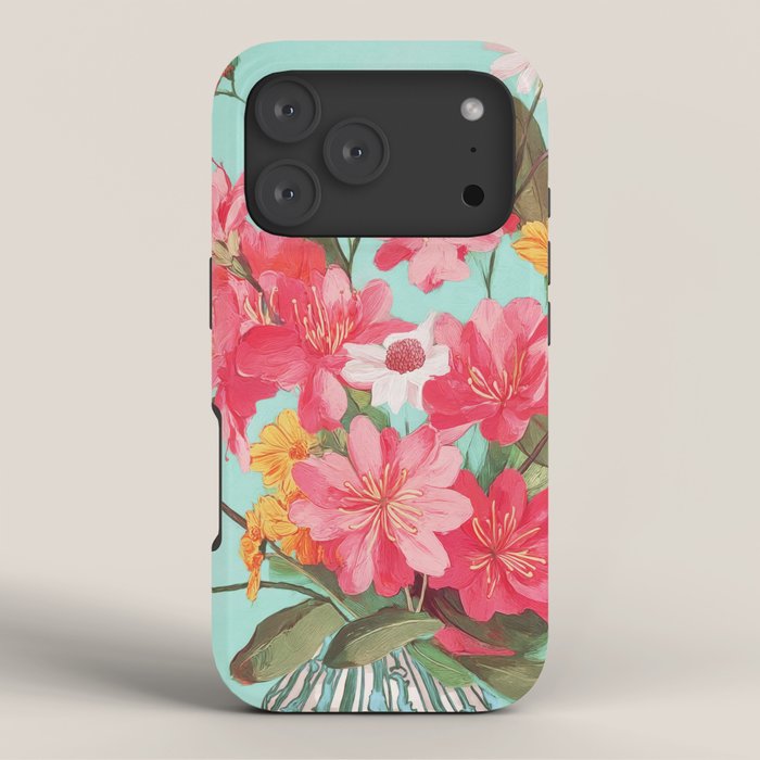 Azalea and Wildflower Bouquet on Teal iPhone Case Gallery Image 3