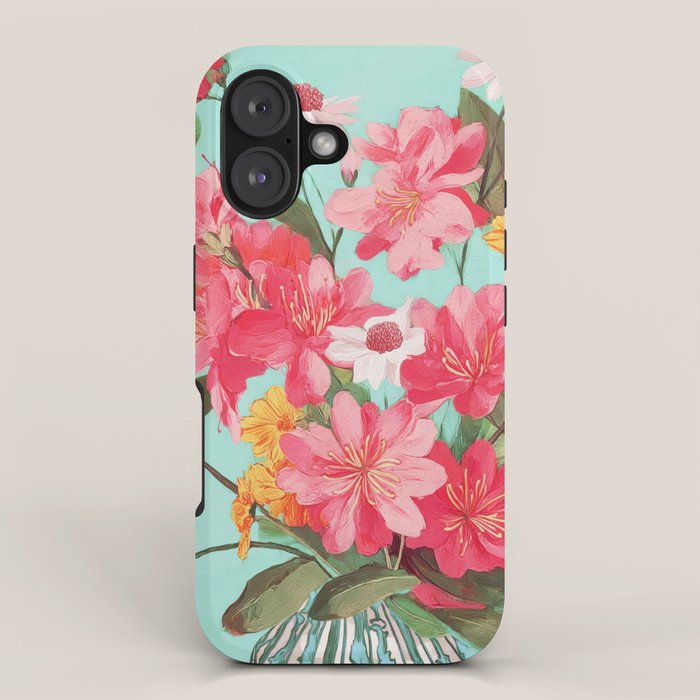 Azalea and Wildflower Bouquet on Teal iPhone Case Gallery Image 1