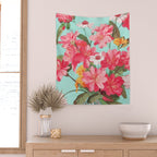 Azalea and Wildflower Bouquet on Teal Wall Tapestry Gallery Image 2