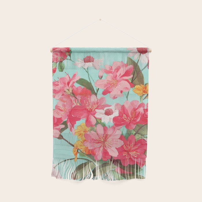 Azalea and Wildflower Bouquet on Teal Wall Hanging Gallery Image 1