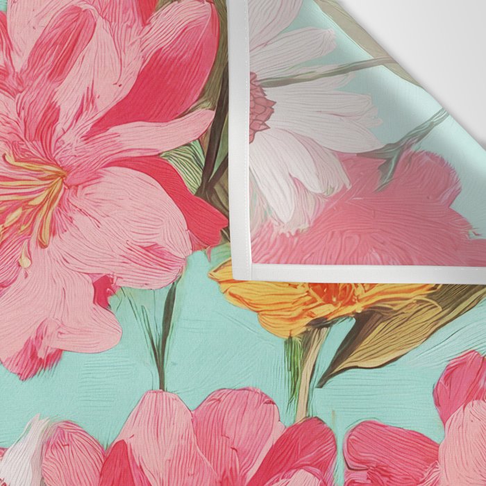 Azalea and Wildflower Bouquet on Teal Wall Tapestry Gallery Image 3