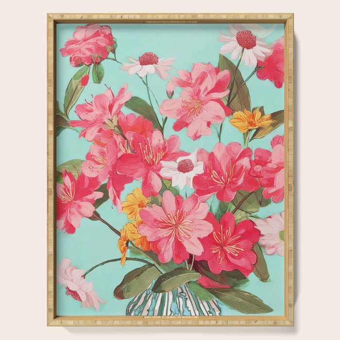 Azalea and Wildflower Bouquet on Teal Serving Tray Gallery Image 1