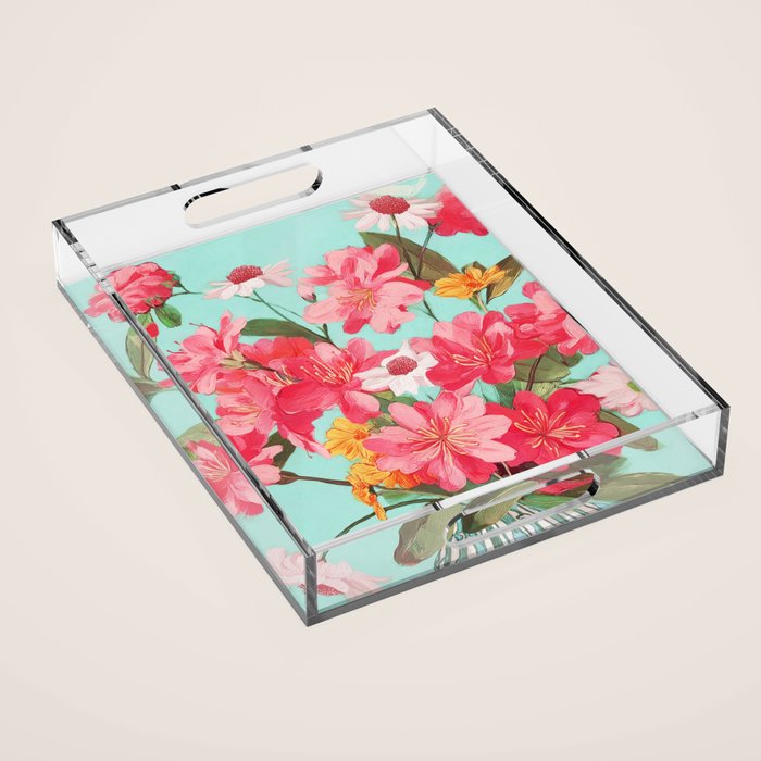 Azalea and Wildflower Bouquet on Teal Acrylic Tray Gallery Image 1