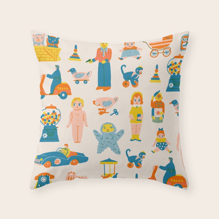 Vintage toy box Throw Pillow Gallery Image 1