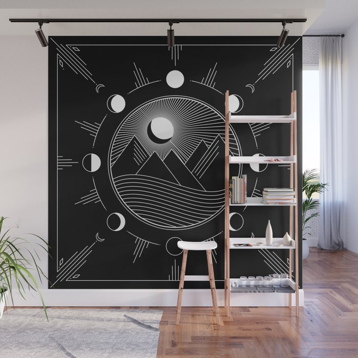 Moon Phases & Mountains Wall Mural Gallery Image 1